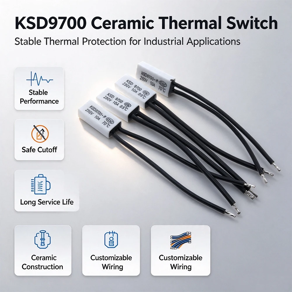 50PCS Keramik Thermostat KSD9700 40C-240C 45C 50C 55C 60C 65C 5A 12V/24V DC Temperatur Control Schalter Überhitzung Schutz – Detail 6