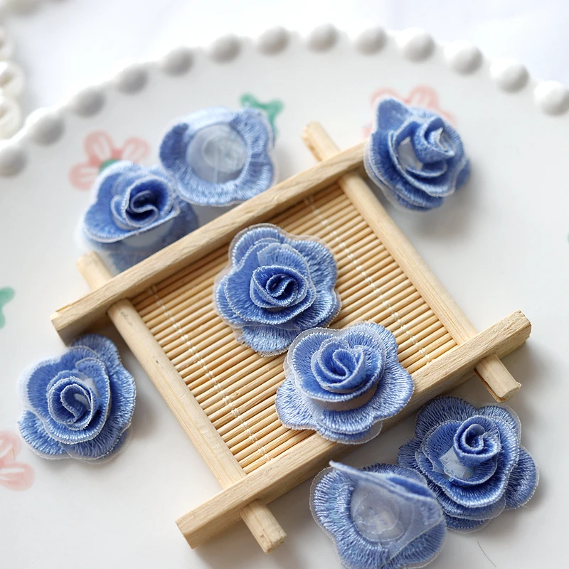 10Pcs Rose Flower Patches Sew on DIY Applique Cloth Wedding Dress Hairpin Headdress Decor 3CM Wide