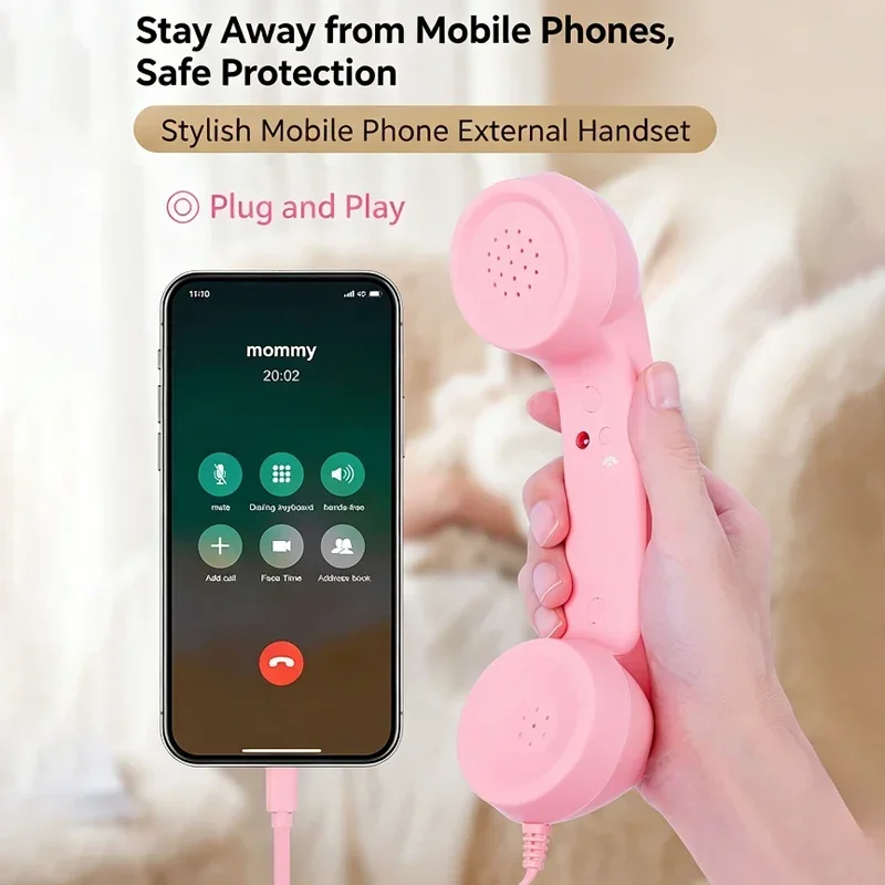 3.5mm/Type-C Retro Phone Handset, Radiation Proof Telephone Handset Cell Phone Receiver with Mic, for Cell Phones, Smartphone