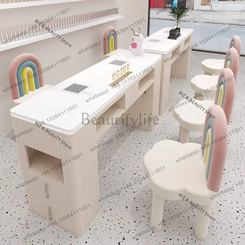 FG Marble Salon Nail Tables High-end Cream-style Manicure Socket Nail Tables Built-in Vacuum Cleaner Furniture Omschrijving JTN