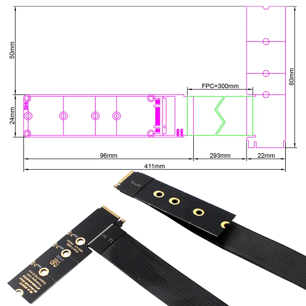 NGFF M-Key PCIe4.0 SSD การ์ดสนับสนุน PCle4.0 Solid Drive Riser Card M.2 SSD PCI-Express 4.0X4 M Key Extender