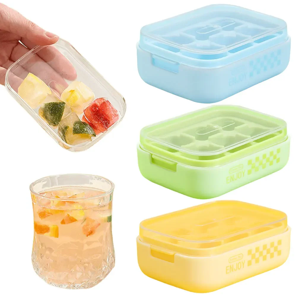 

Press Type Ice Cube Tray with Lid & Bin Silicone Ice Cube Maker Ice Box Tray Ice Bucket for Beer Quick-freeze Kitchen Gadget