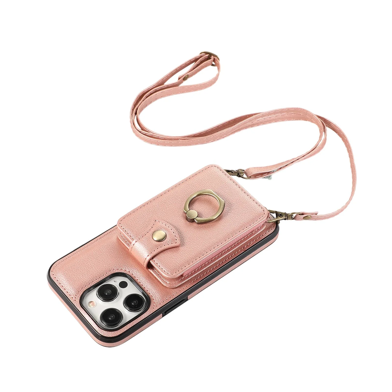For iPhone 18/17e/16/15/14 Pro Max Plus Case Wallet with Card Holder, 360°Rotation Finger Ring Holder Kickstand, RFID Blocking