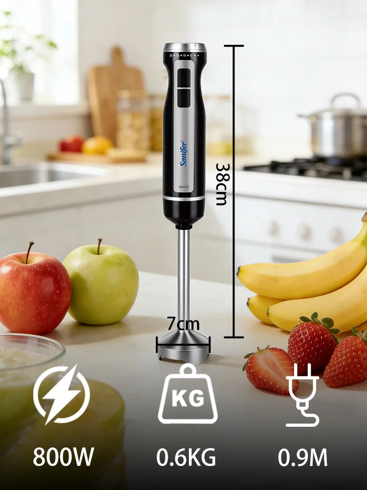 Hand Blender Sonifer SF-8178 800W Immersion Blender Stainless Steel Blade Turbo Speed Control Kitchen Smoothie Maker - view 3