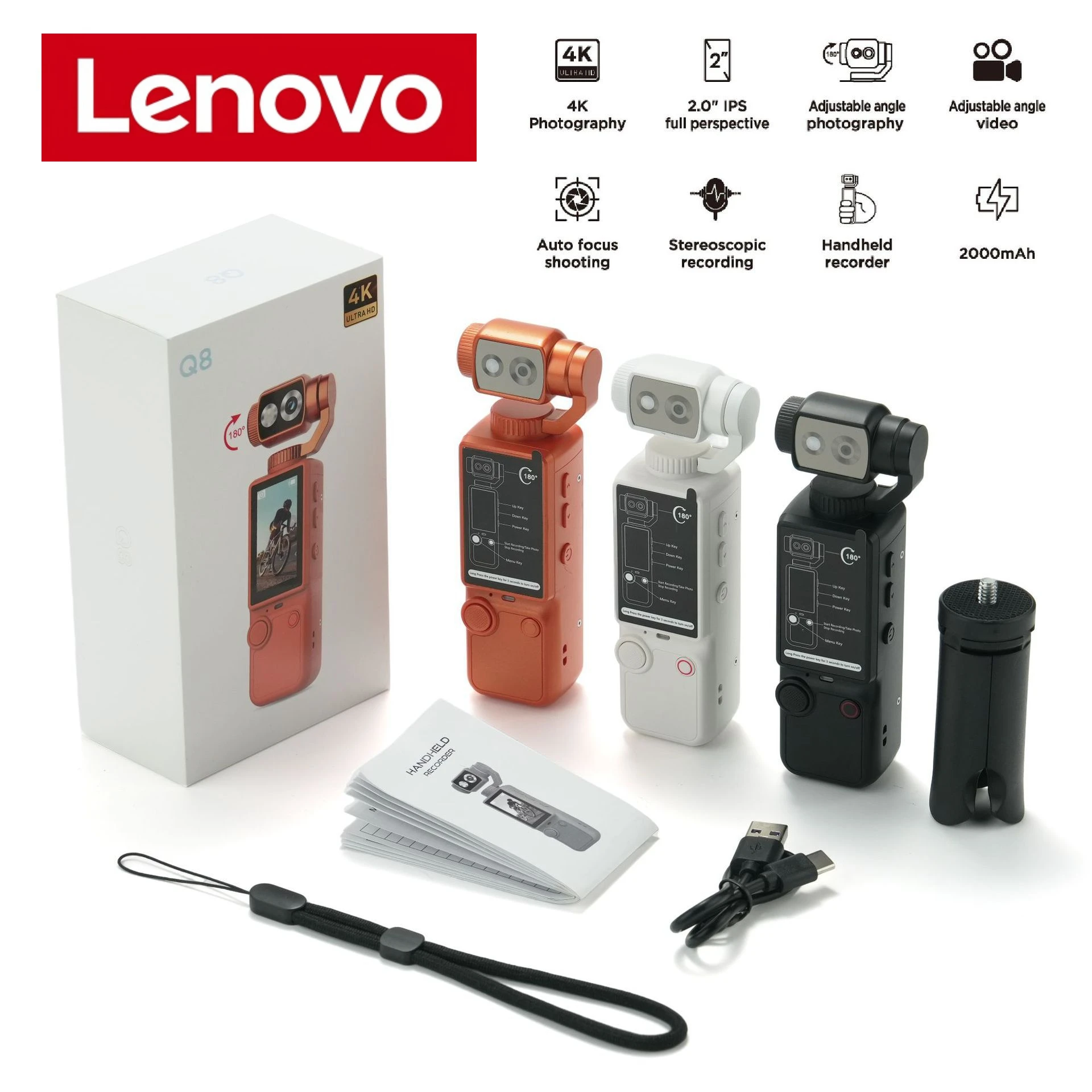 Lenovo 8K 4K HD WiFi Sports Wearable Camera 2026 Travel Bicycle Driver Recorder Mini Sports Cam For Motorcycle Vlog 2026