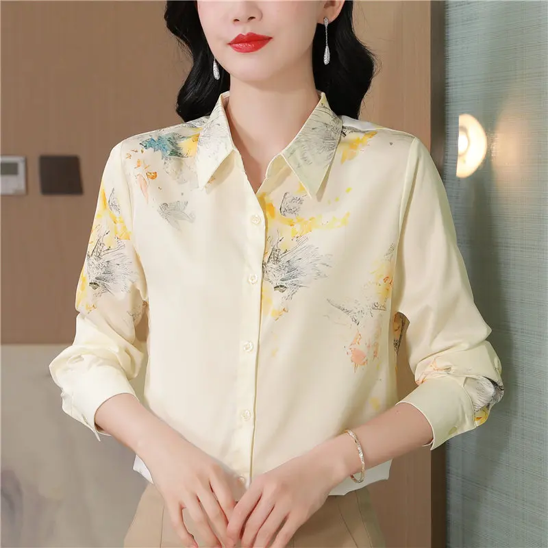 

Shirt Women New Summer Autumn Vintage Print High-End Mulberry Silk Long
