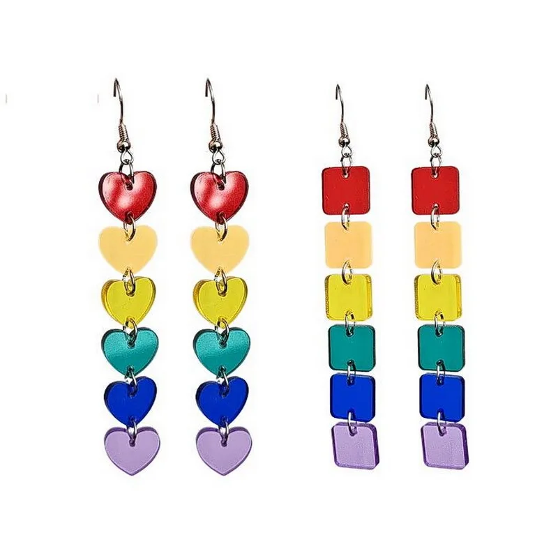 24 Pairs Rainbow Acrylic Earrings for Women Colorful Long Peach Heart Dangle Earrings Fashion Party Friendship Jewelry