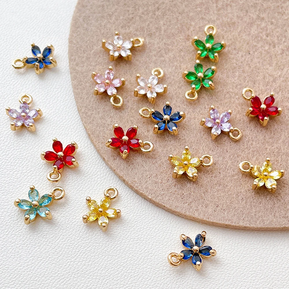 5pcs 8x10mm Crystal Flower Glass Rhinestone Charms Small Copper Pendants For Diy Jewelry Making Earrings Necklace Accessories