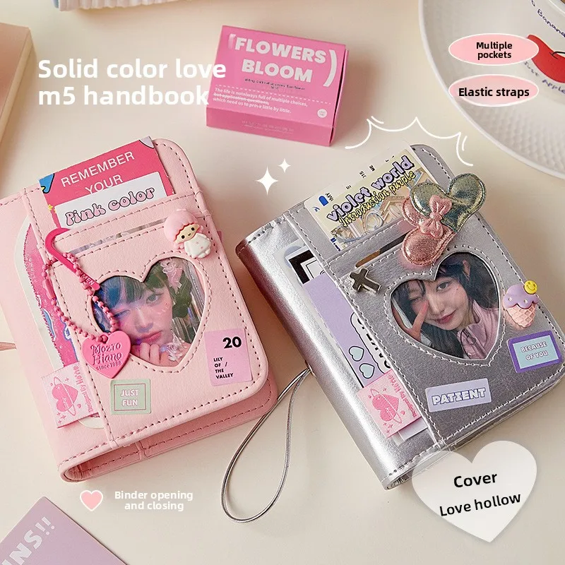Carpeta con cubierta de corazón coreano M5, diario de viaje portátil desmontable, tela vaquera Retro, cuaderno de cuero PU para sellos/fotos de diario