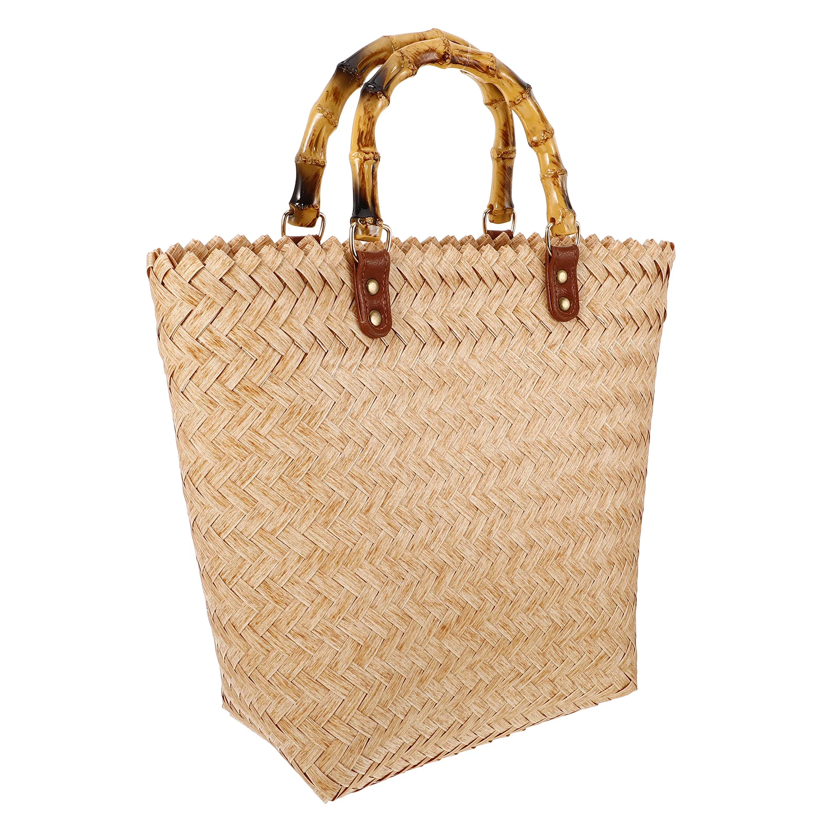 

Large Capacity Beige Vintage French Style Straw Woven Grass Bag Handwoven Rattan Shoulder Tote Summer Beach Bag for Women