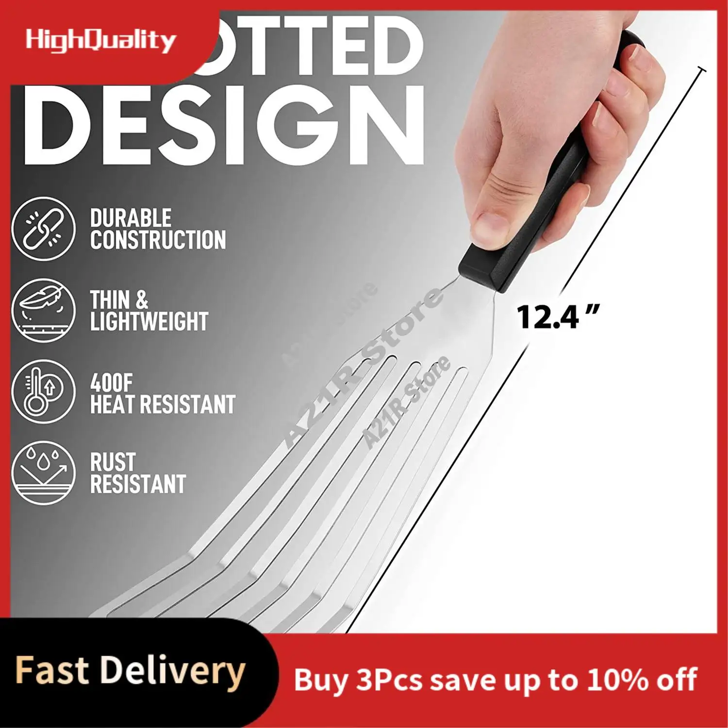 

A21I-12.4Inch Fish Spatula- Slotted Fish Turner Spatula With Sloped Head Design - Durable And Lightweight Thin Spatula Metal