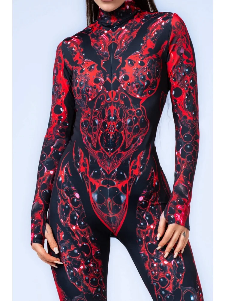 Sexy Damen Psychedelischer Netz-Cosplay-Bodysuit Horror Halloween Festival Party Jumpsuit Karneval Bühnenauftritt Eng Anliegend – Detail 10