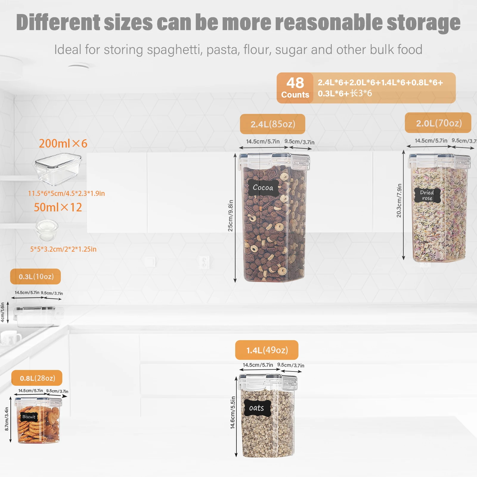 48 Pack Food Storage Containers with Lids, Kitchen Storage Containers for Pantry Organizers and Storage with Labels & Marker Pen