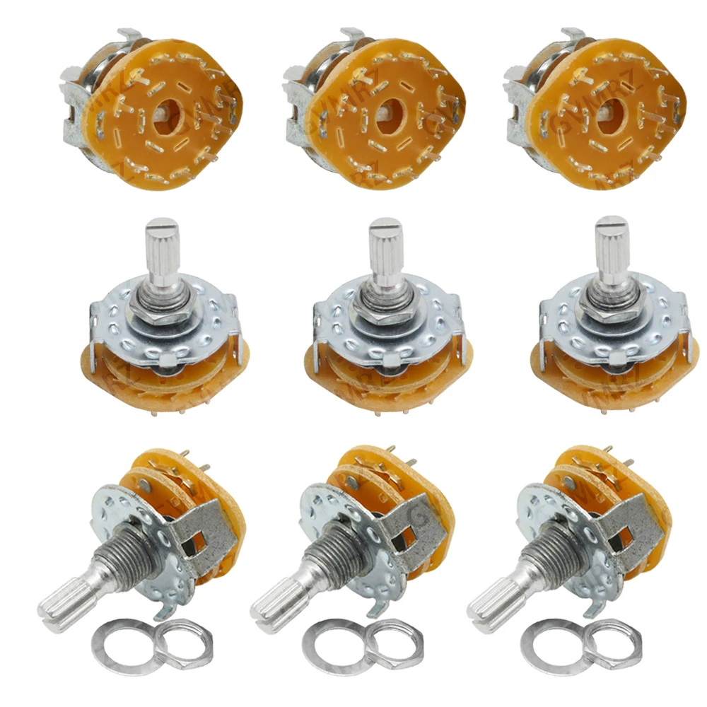 5PCS 2P4T 2P5T  Integrated Circuit Kit RS25 Rotary Band Switch 1P11T 3P4T 4P3T with Mounting Screw & Washer 2P6T 3P3T