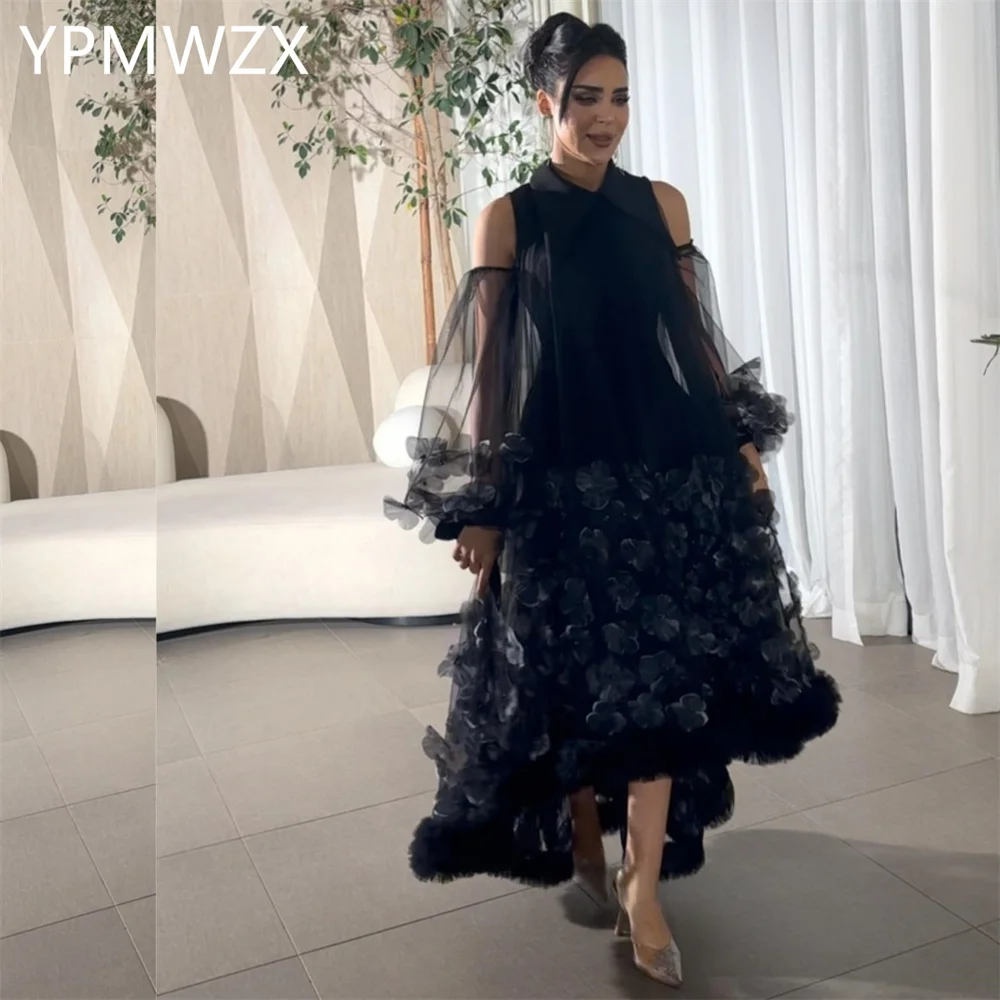 

Customized Evening Dress Women Party Occasion Formal YPMWZX Scoop Neckline A-line Floor Length Skirts Tulle Flower Bespoke Occas