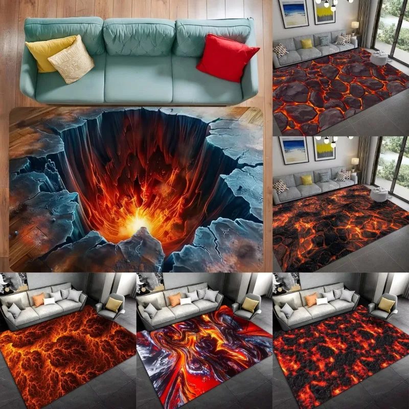 Alfombra gigante con tema de volcán Magma en 3D, alfombra inspirada en Lava ardiente para dormitorio, espacio de vida, alfombra antideslizante, felpudo para sala de juegos para niños