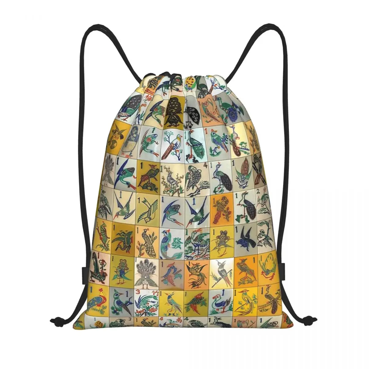 

Mah Jongg Birds Mahjong Tiles Backpacks Multi-function Drawstring Bags Sports Bag Book Bags for Man Woman Students