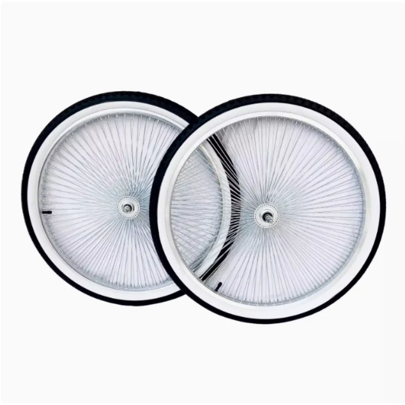 Aluminum Alloy Bicycle Wheel Set, Flower Drum, White Tire, 7-Speed Bearing, Retro, 26 \