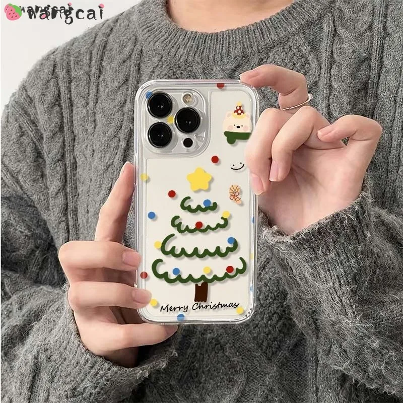 حافظة لهاتف جوجل بيكسل 9 9A جوجل بيكسل 9 جوجل بيكسل 9A شجرة عيد ميلاد سعيد الدب البولكا نقطة لطيف الكرتون واضح غطاء ناعم