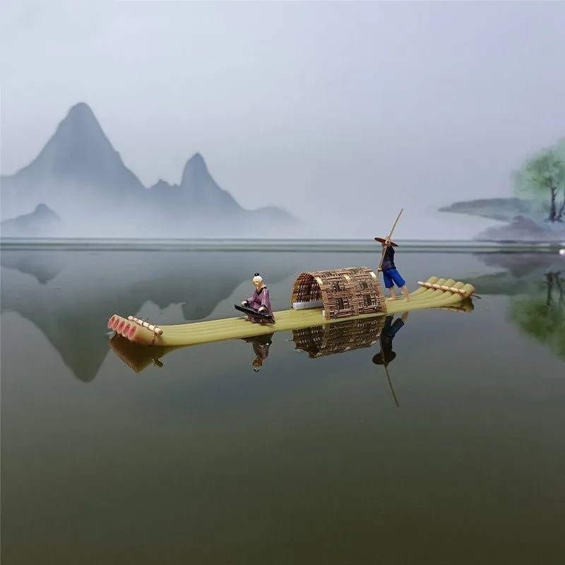 Plastic Simulation Bamboo Raft Boat Model Bonsai Fish Tank Water Tank Landscape Decoration Ornament Float In The Water BoatZI964