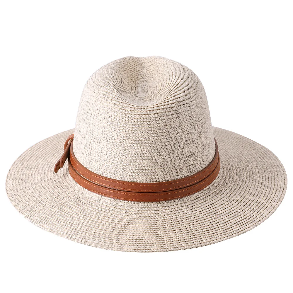 Große Größe 56-58 59-60 cm Neue Natürliche Panama Stroh Hut Sommer Männer Frauen Breite Krempe strand UV Schutz Fedora Sonnenhut Großhandel – Detail 23