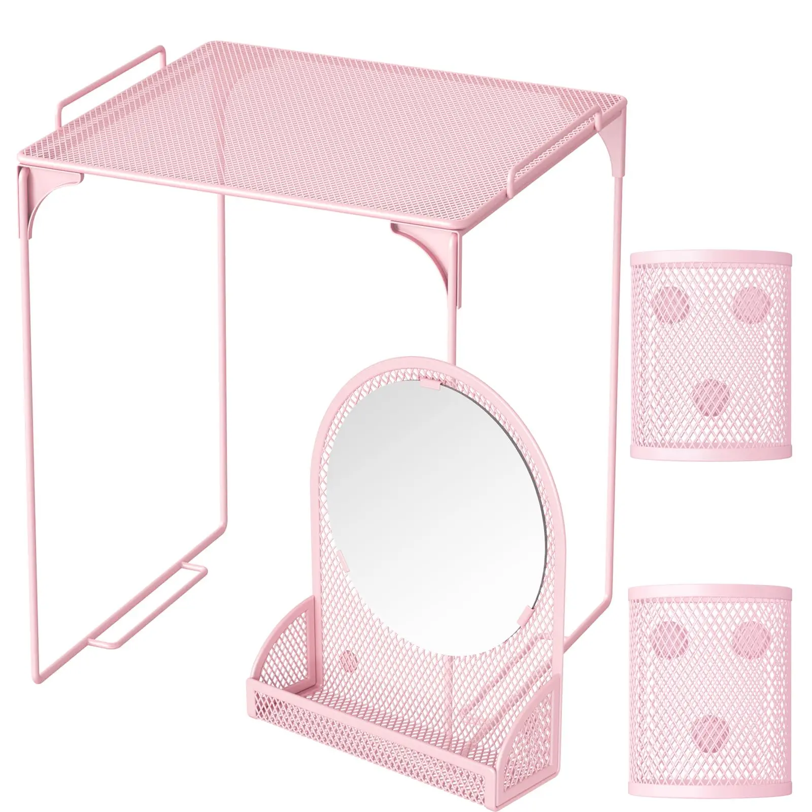 

Locker Shelf with Mirror Magnetic & 2 Magnetic Pen Cups Locker Organizer for Work Mesh Metal Locker Accessories Kit