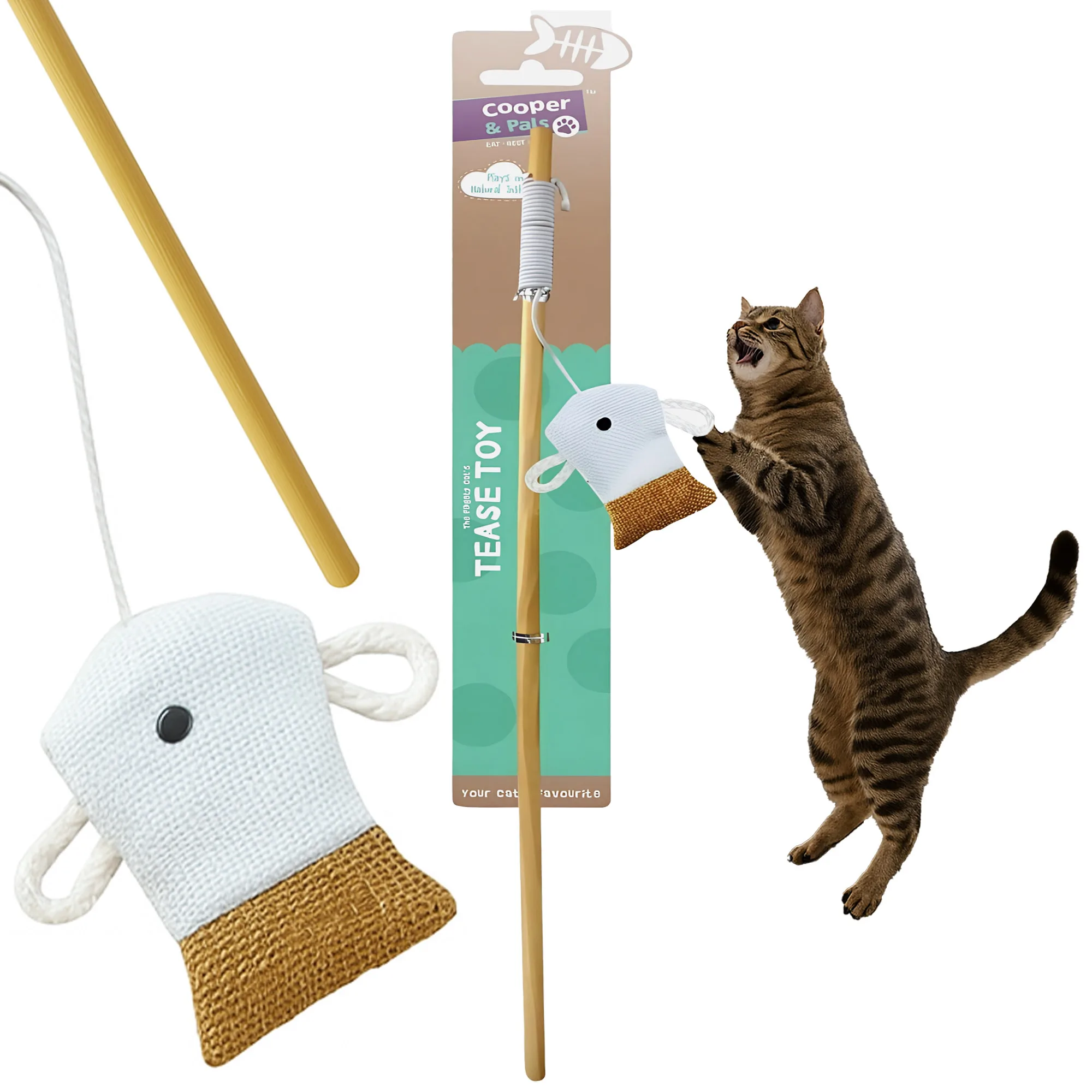 HIT-VERKOOP! Hengel voor kattenspeelgoed met muis op touwtje-stimuleert jachtinstinct lang 40 cm stok voor katten