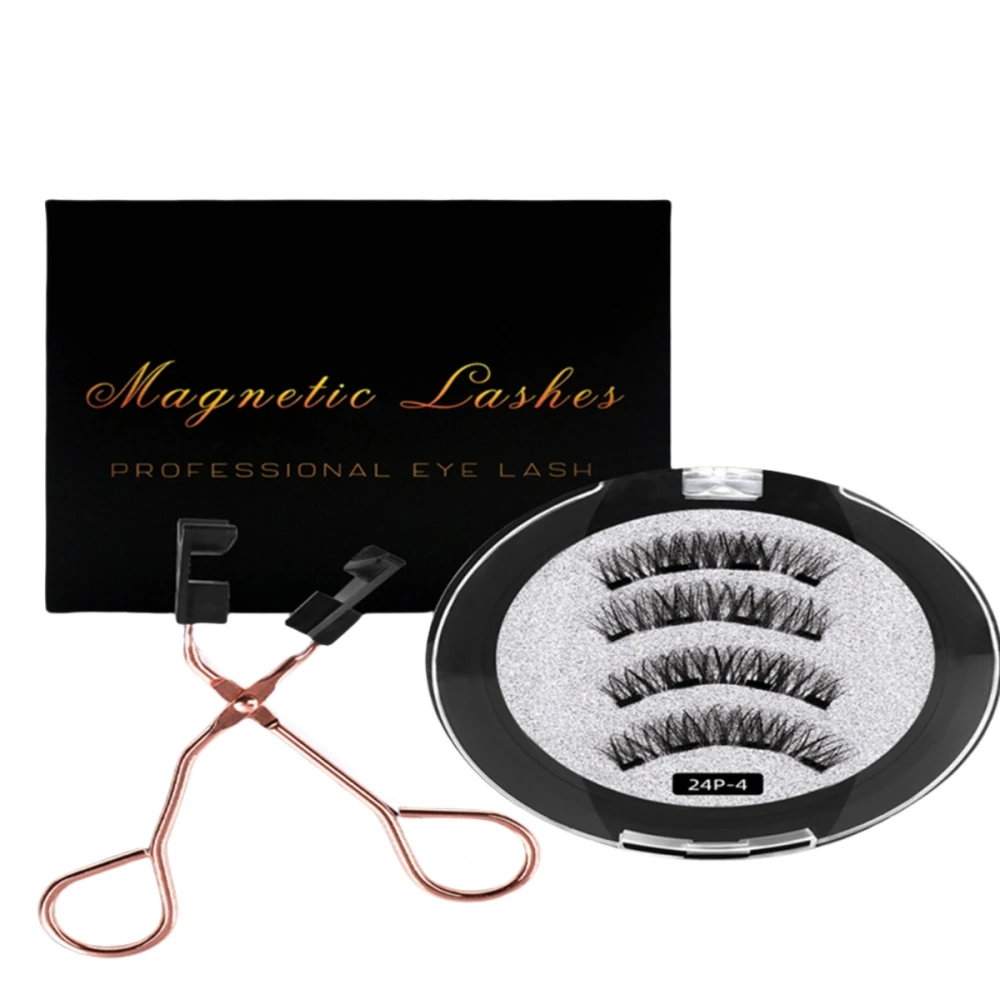 Fashion and contraeted Natural Four Magnetic reusable glue-free DIY Pre-made cluters false eyelashes Quantum Eyelash Curler Set