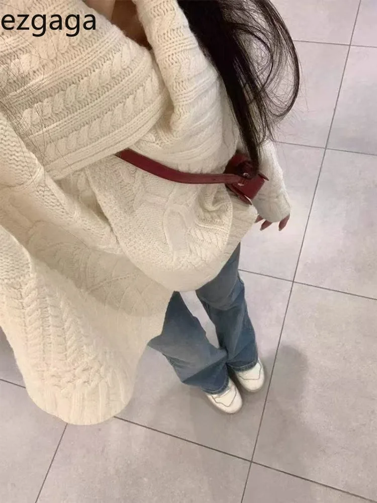 

Ezgaga Knitted Cardigan Women Turn Down Collar Single Breasted Outwear Loose Stretch Sweater Female Fashion Casual Chic