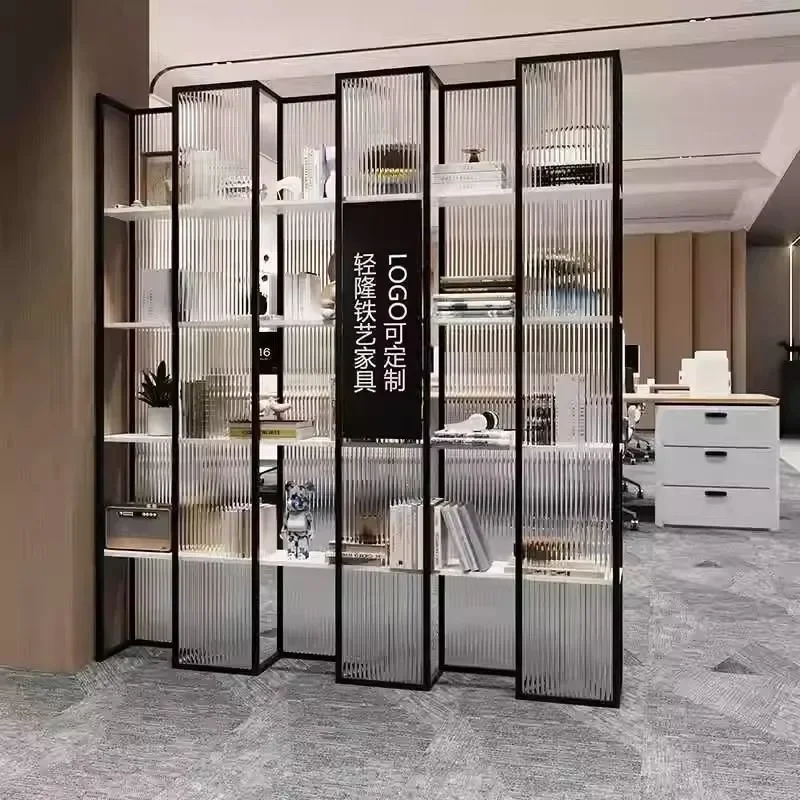 Light Luxury Creative Office Partition Shelf Flower Stand Restaurant Hotel Double Sided Glass Screen Decorative Wall Movable