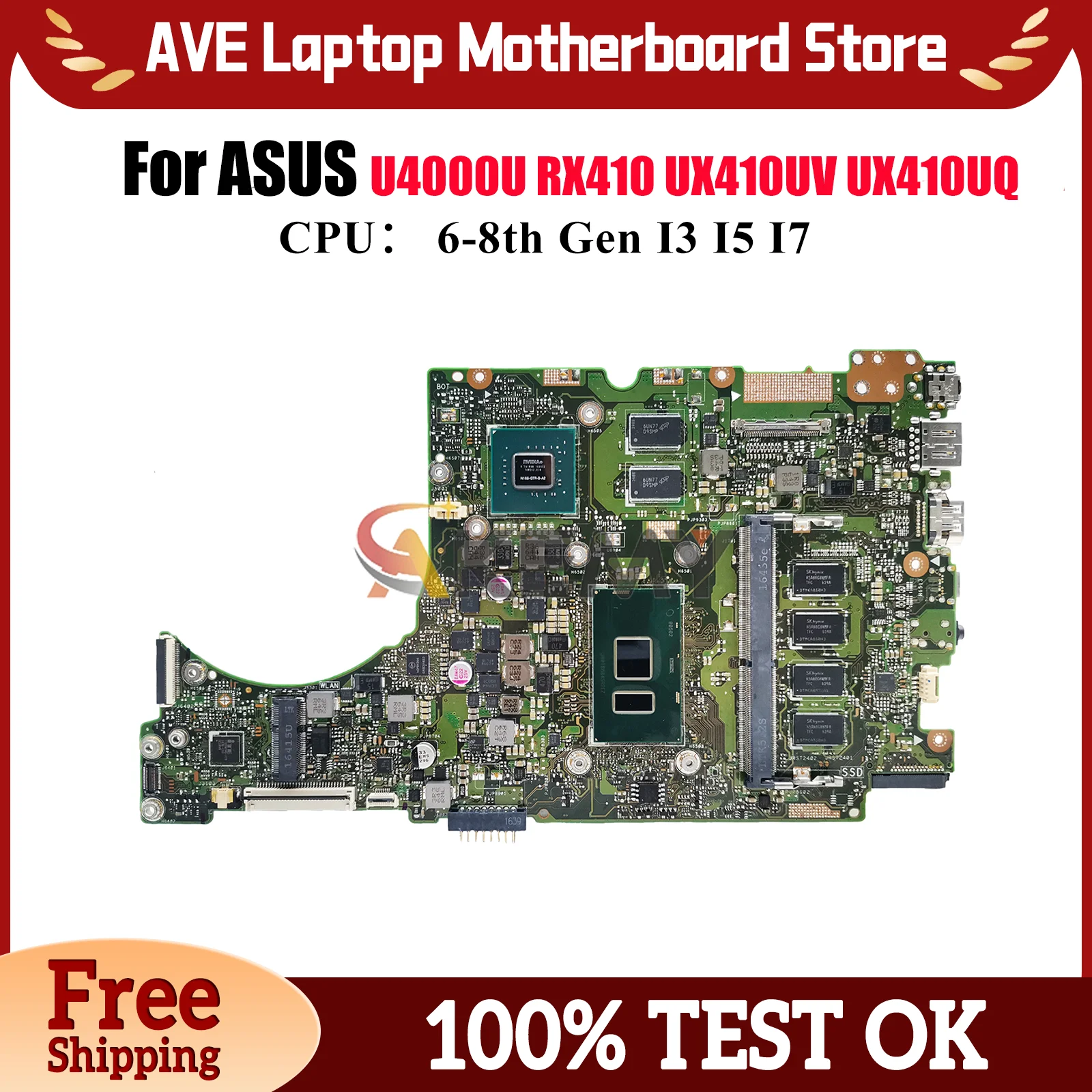 

UX410UV Laptop Motherboard For ASUS RX410 UX410UV UX410UQR UX410UQK U4000U UX310U UX410UFR UX410UQ Mainboard With I3 I5 I7 CPU