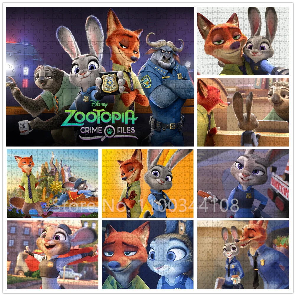 Disney zootopia 300/500/1000 peças quebra-cabeça dos desenhos animados quebra-cabeça para adultos crianças brinquedos educativos pai-filho jogo interativo