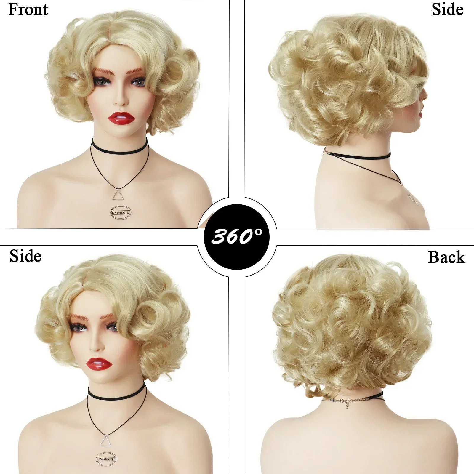 GNIMEGIL Synthetic Cosplay Wig Short Curly Hair Platinum Blonde Wigs for White Women Fluffy Curls Flip 60s Gatsby Hairstyle Wigs