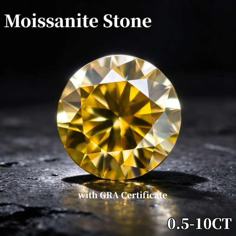 Lemon Yellow Moissanita Loose Gemstone 0.5-10CT 3EX Cut Lab Diamonds Positive Pass Tester With GRA Certificate For Fine Jewelry