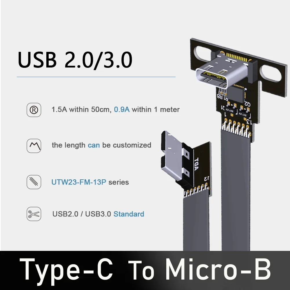 Micro USB Ribbon Cable USB 3.0 Type-c Female To Micro-B Male FPV Flat Extension Thin Cable USB C Fold 90 Aerial Photography Cord