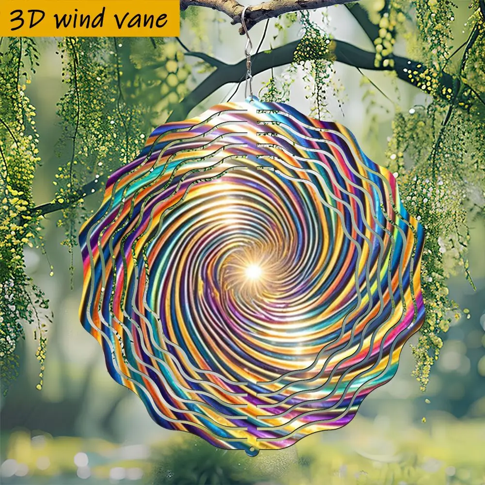 CIFBUY Wind Spinner 3D Kinetic Windmill Colorful Spiral Stripe Design Rotating Hanging Ornament for Garden Patio Outdoor Decor