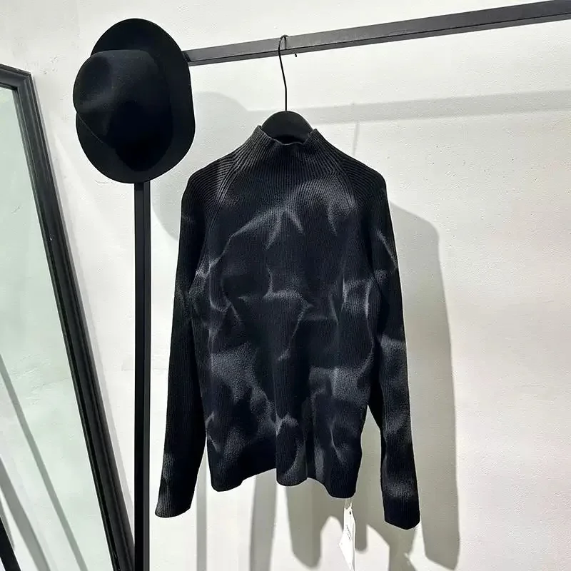 

Men Knitted Sweater Gothic Style High Street Men's Clothing Bottoming Shirt Autumn Black Baggy Pullover