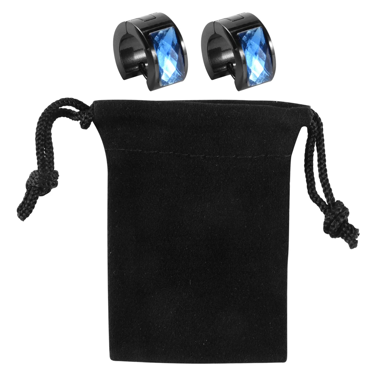 Velvet Bag Jewelry Men's Earrings, Stainless Hoop Earring Stud, Blue Black