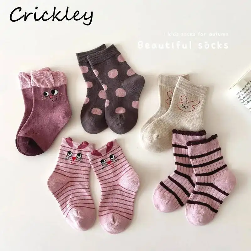 

Spring Autumn Rabbit Striped Girls Socks Dot Cartoon Cotton Knitted Kids Socks Sweet Soft Breathable Children Socks