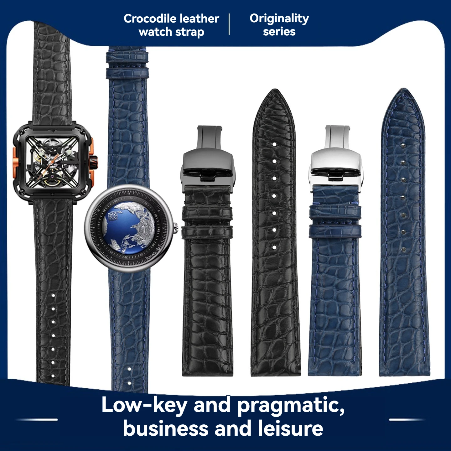 Compatible/with/CIGA/Design/U/Series/Blue/Planet/X/Series/Gorilla,/22mm/Men's/Alligator/Pattern/Leather/Watch/Band,/Blue/Strap