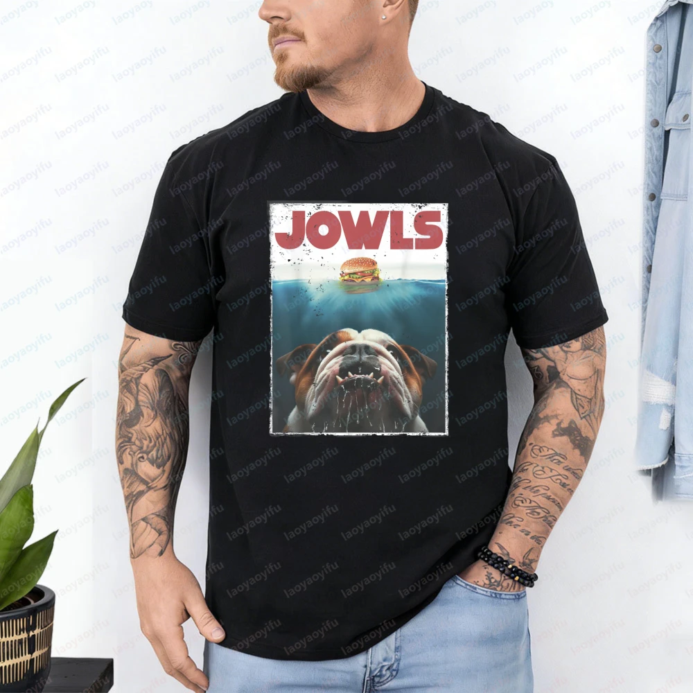 Bulldog Jowls Cotton T-Shirt Funny Movie Parody Meme Graphic Tee Casual Pet Lover Tops Cool Summer Vintage Trend Men's Clothing