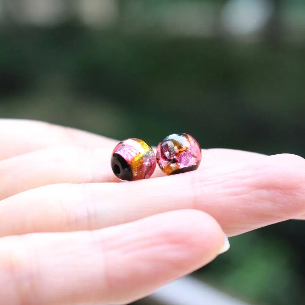 10pcs 8mm Pink Yellow Lampwork Glass Foil Beads Luminous Lampwork Beads Glow in Dark for Bracelet Necklace  jewelry  Making
