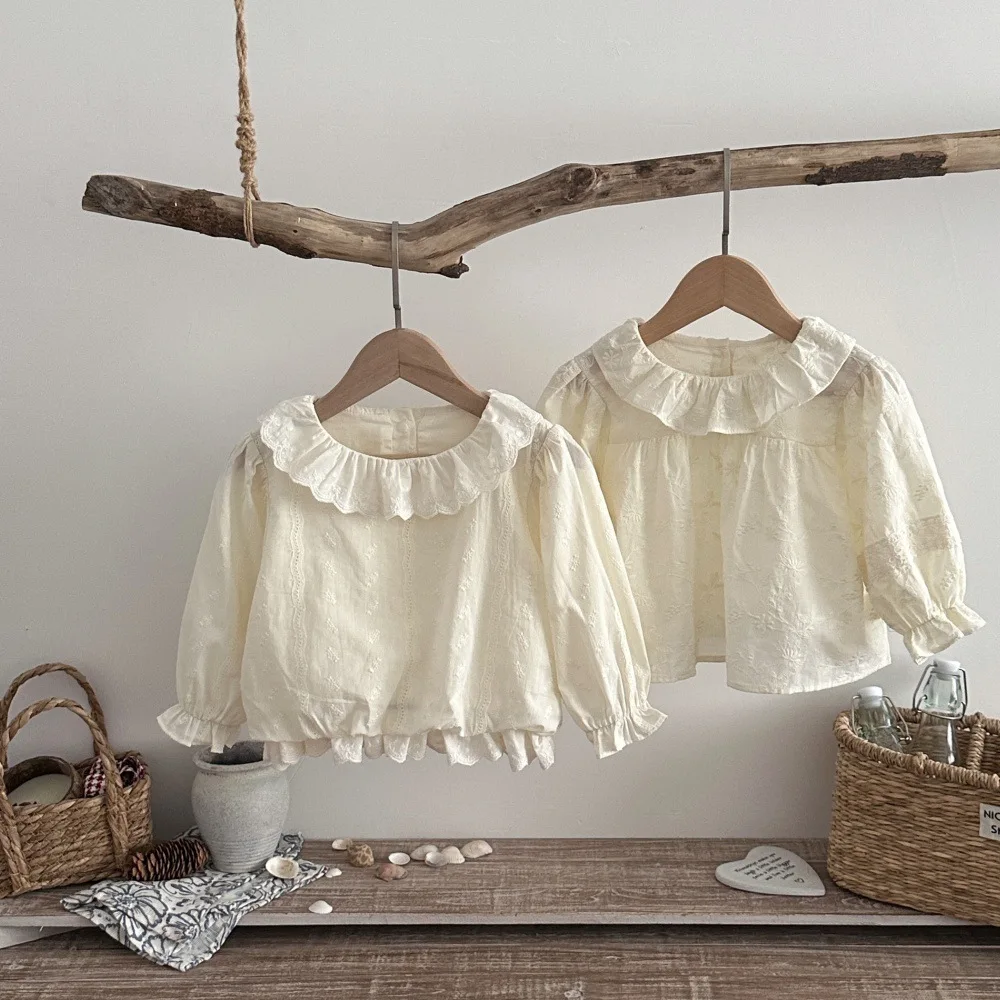 Girls Shirt 2026 Spring and Autumn New Children's Clothes Girls Sweet Embroidery Lace Collar Long-sleeved Doll Shirt