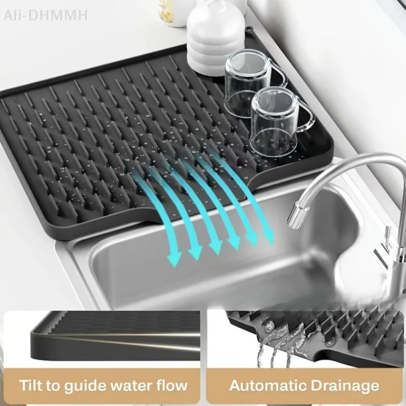 

ZLinKJ 1Pcs Easy To Clean Kitchen Silicone Drain Mat With Built In Drainage Design For Countertops Sinks Fridges