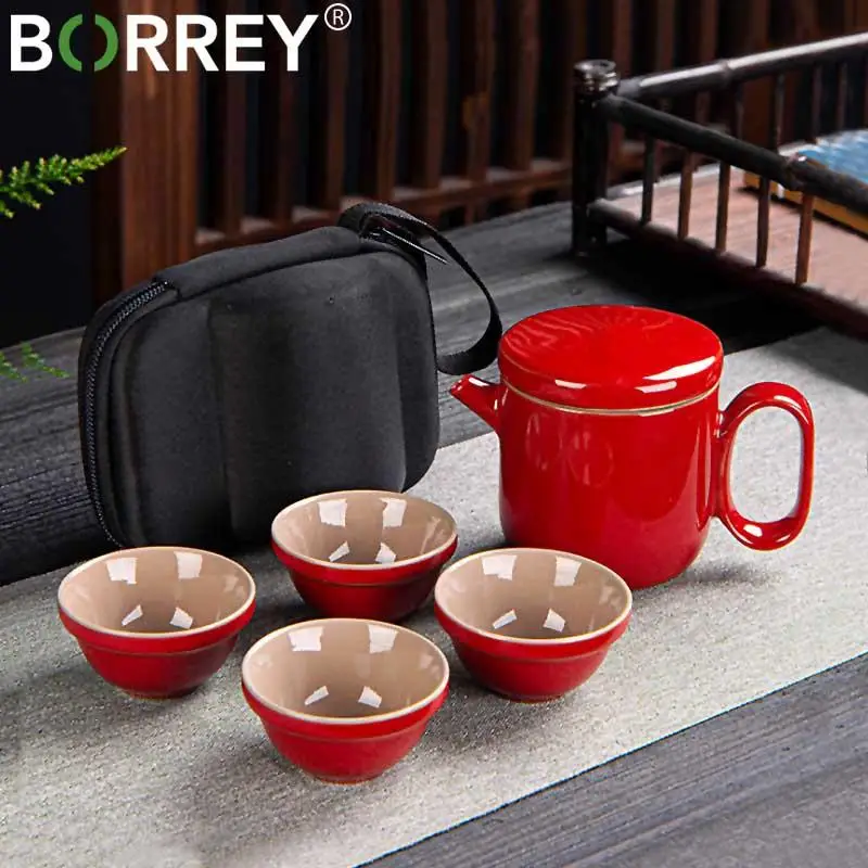 

BORREY High Grade Chinese Travel Tea Set Ceramic Teapot Kettle Gaiwan Portable Kung Fu TeaSet 1 Pot And 4 Cups Free Shipping