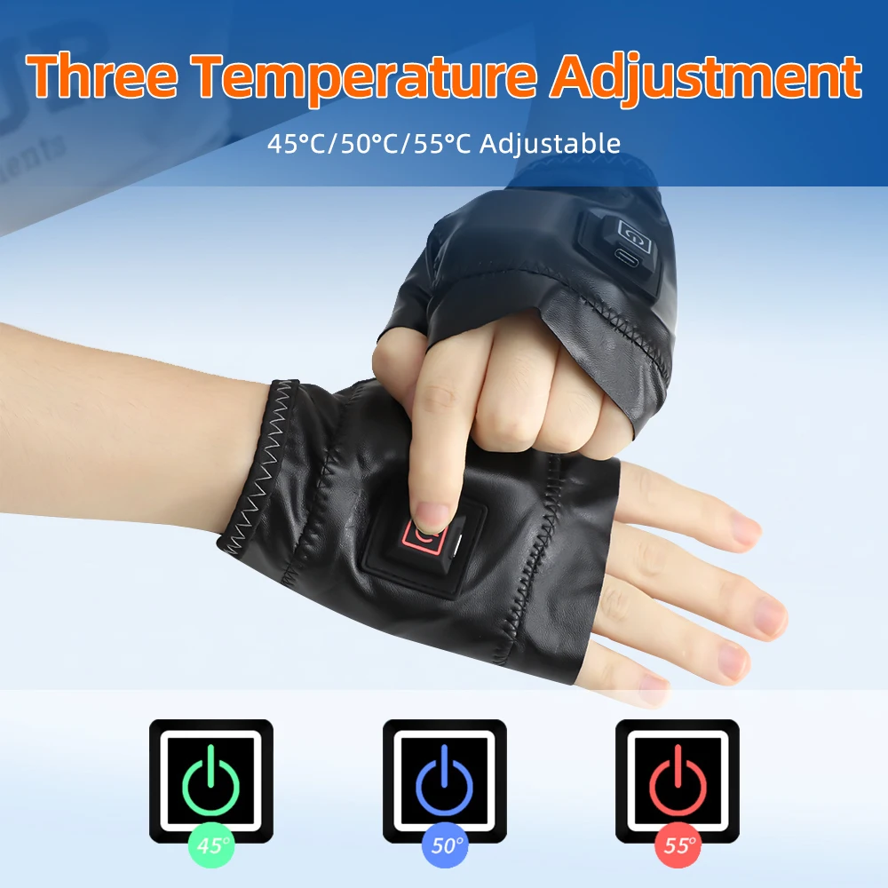 USB Rechargeable Electric Heated Gloves in Winter Unisex Smart Self Heating Warm Riding Flap Fingerless Heated Gloves