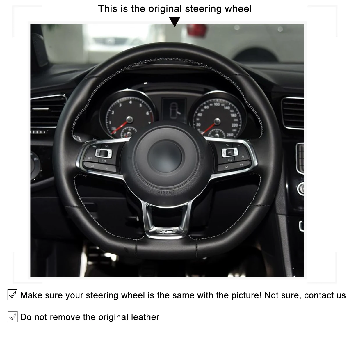 MEWANT Black Alcantara Car Steering Wheel Cover for Volkswagen VW Golf GTI 7 Golf R Jetta GLI 2015-2021