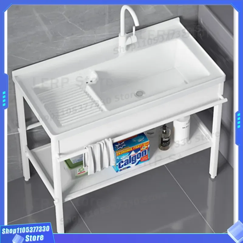 Ceramic Laundry Sink with Rubbing Plate Stainless Steel Bracket Floor to Ceiling Wash Basin Outdoor Balcony Integrated Pool