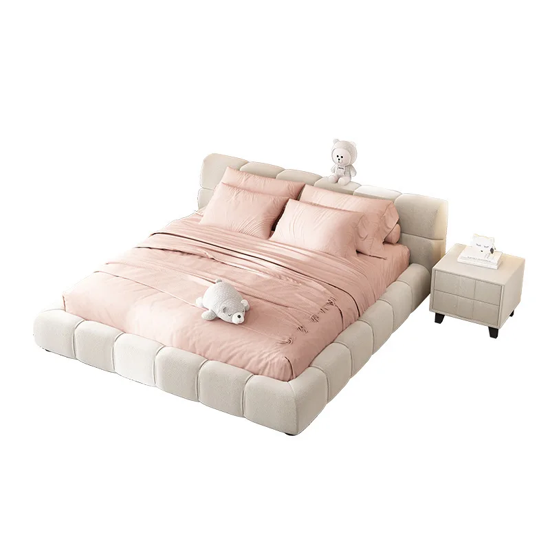 سرير إيطالي بسيط منتفخ لغرفة النوم الرئيسية خفيف فاخر للمشاهير على الإنترنت كريم تكنولوجيا الرياح قماش غير لامع حديث بسيط #5