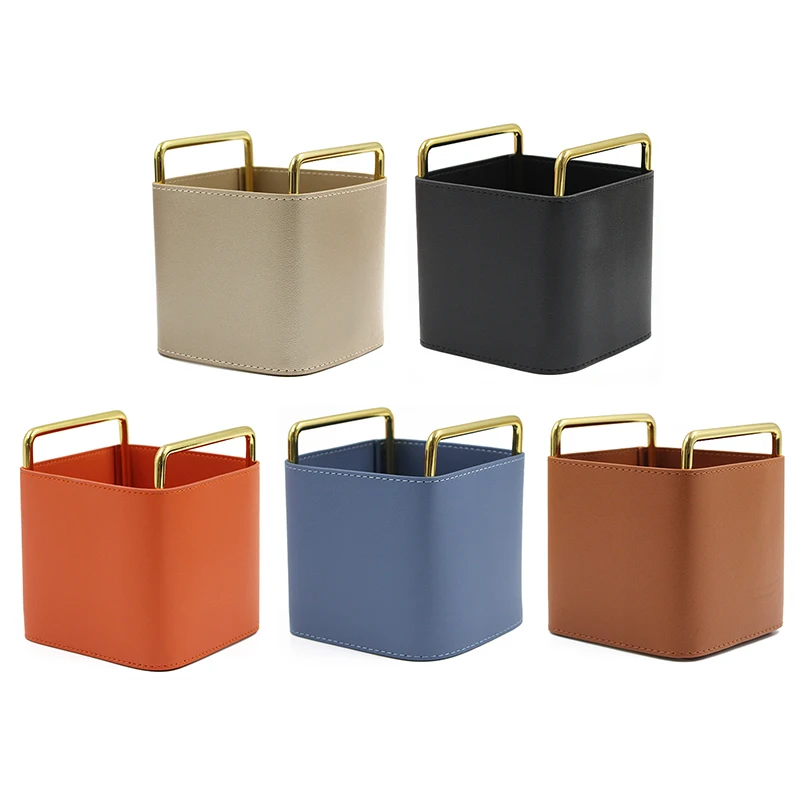 Minimalist Metal Pen Holder, Leather Storage Frame, Nordic Style, Makeup Cylinder